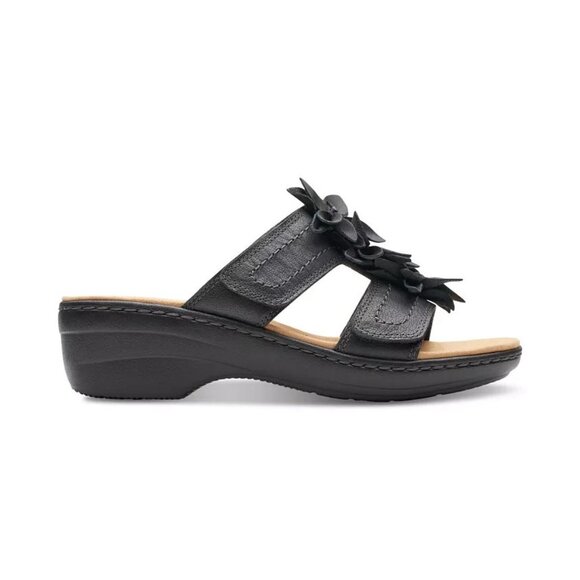 Clarks Merliah Raelyn Flower Wedge Sandals 8 Black Leather MSRP $100 - Picture 4 of 4